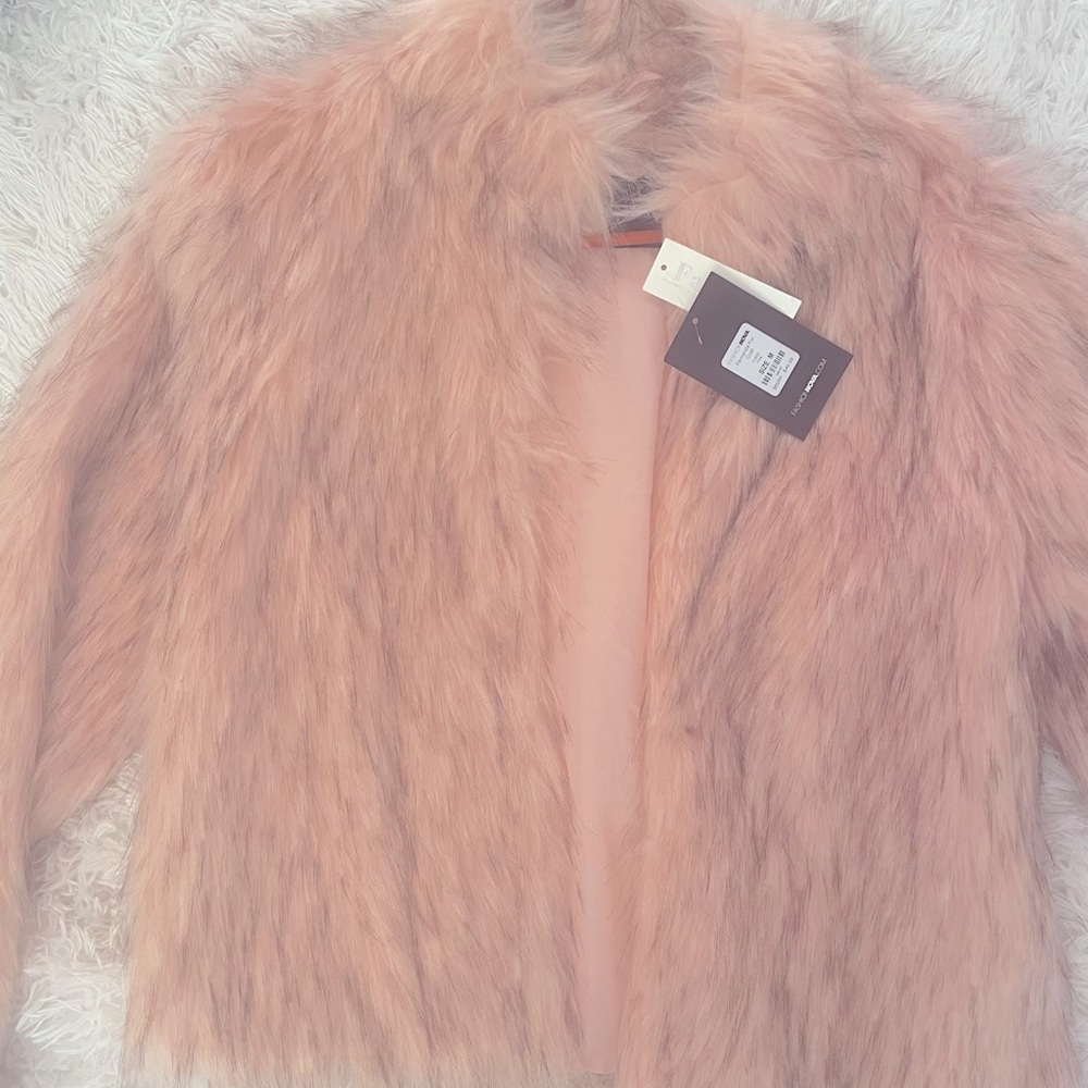 Pink fluffy jacket, size M NWT.